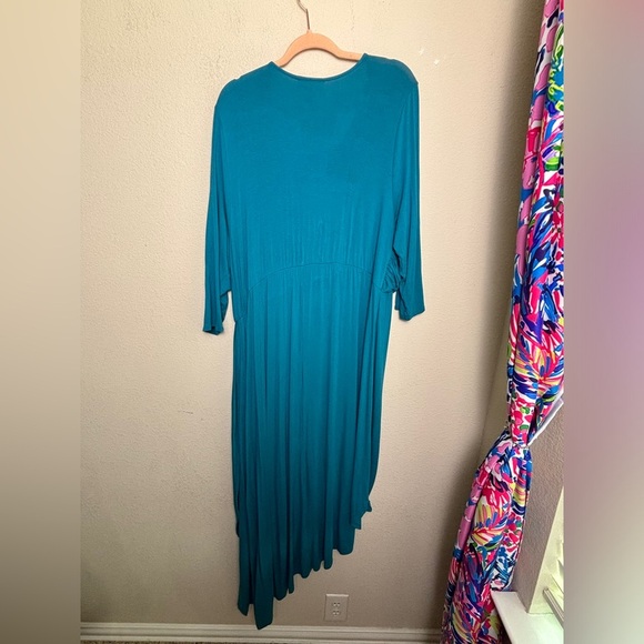 Lane Bryant Teal Blue Asymmetrical Hem Surplice Faux Wrap Midi Dress 22/24 - Picture 9 of 11